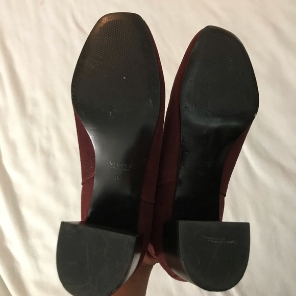 Zara Basic Burgundy Suede Chunky Heel Pull On Booties Square Toe Size 6.5 - Picture 7 of 8